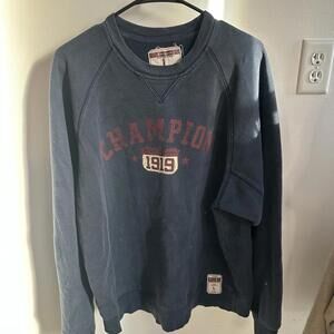 Vintage Champion Sweatshirt Mens Large Navy Blue Crewneck 1919 Graphic Raglan